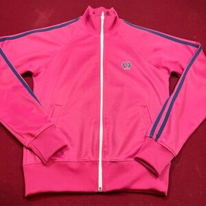 Vintage Fred Perry Pink Track Jacket Blue Striped Sleeves Women's 6 USA Euro 38